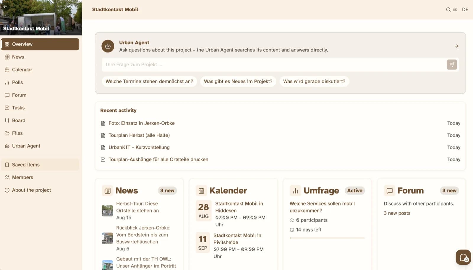 Screenshot of UrbanKIT project workspace area